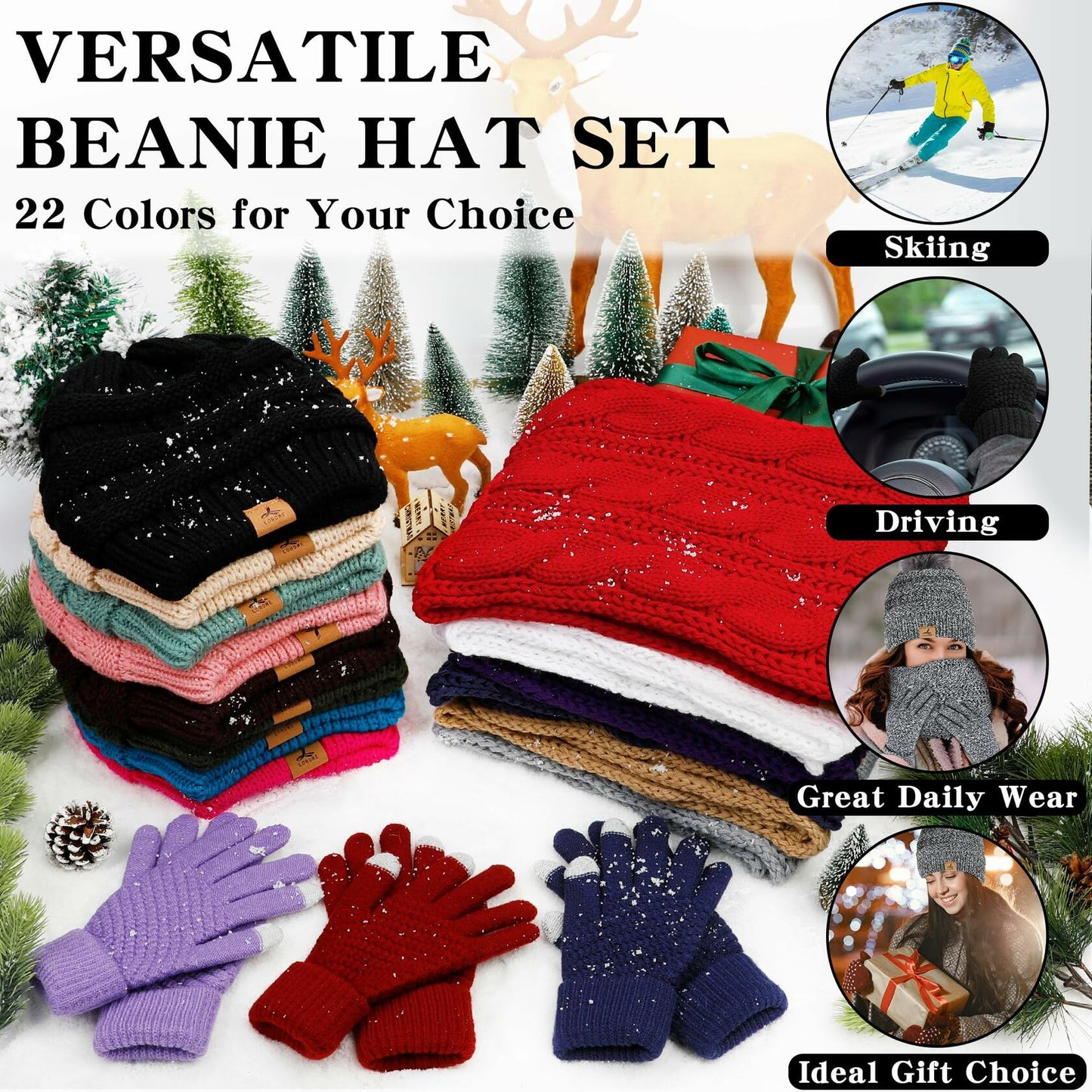 Warm Fleece Hat, Gloves & Scarf Set - Touchscreen Compatible, Unisex 3PCS