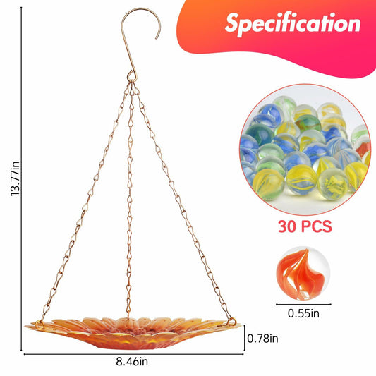 Bee Watering Station Hanging Feeder with Glass Marbles Sunflower Pattern