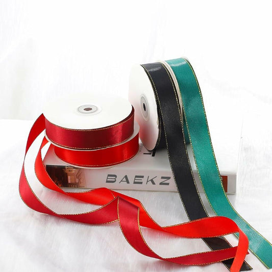 BAEKZ 1in Black Satin Ribbon Gold Edged 50 Yd Roll Flower Gift Decor