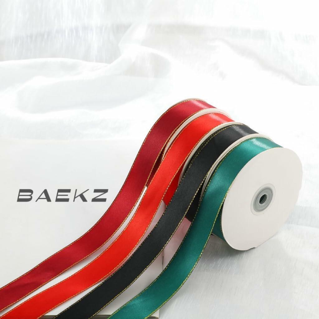 BAEKZ 1in Black Satin Ribbon Gold Edged 50 Yd Roll Flower Gift Decor