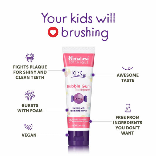 Himalaya Botanique Kids Toothpaste Herbal Bubble Gum Flavor Fluoride-Free 4oz