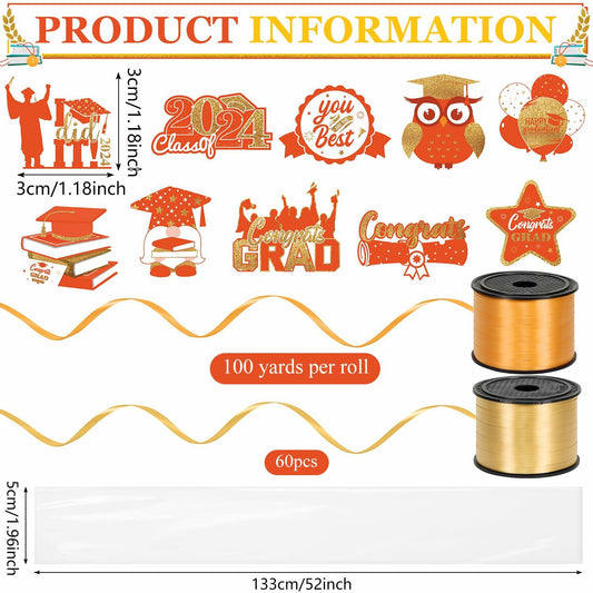 60 Set Orange Gold Candy Lei Tubing 2 Inch Graduation Kit Clear Poly 2024