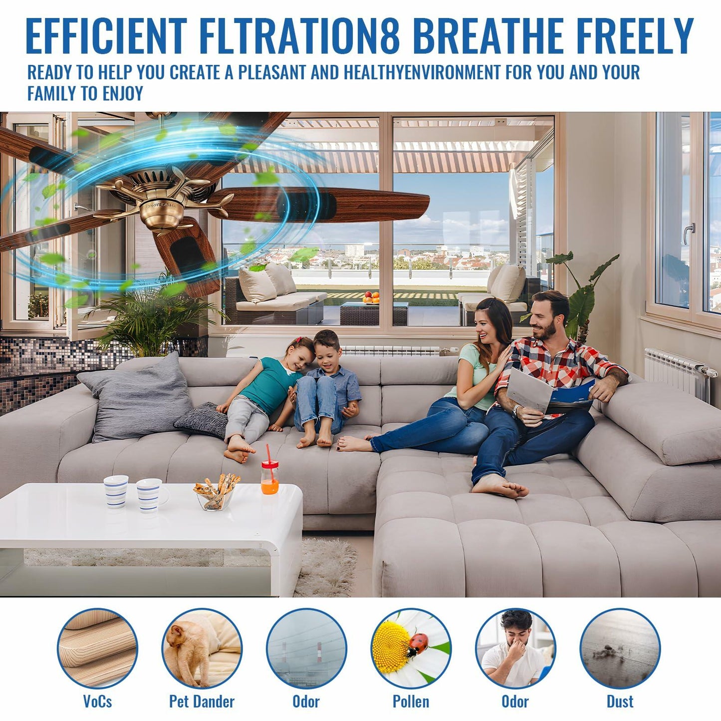 5pcs Ceiling Fan Carbon Filters Activated Coconut Shell Pads Air Purifier