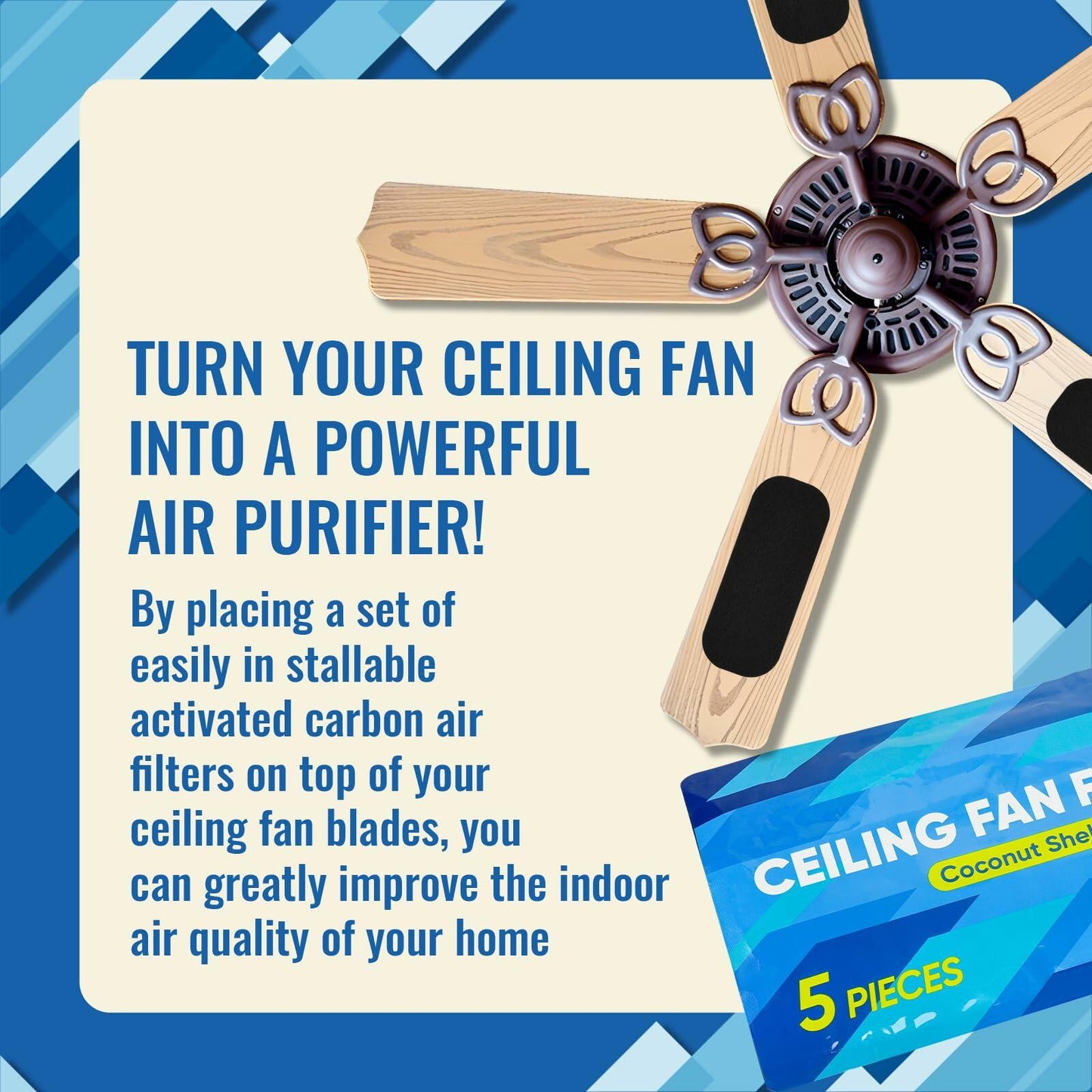 5pcs Ceiling Fan Carbon Filters Activated Coconut Shell Pads Air Purifier