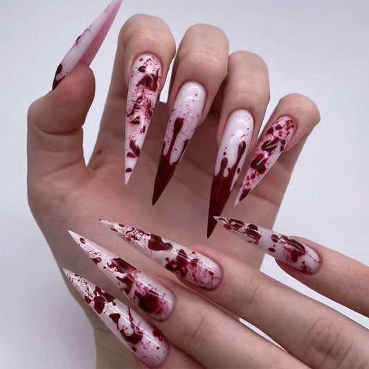 24 Pcs Halloween Stiletto Acrylic Press On Nails Full Cover Acrylic False