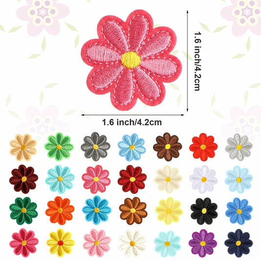 Flower Iron On Patches 28pcs Mixed Color Embroidered Daisy Sunflower DIY