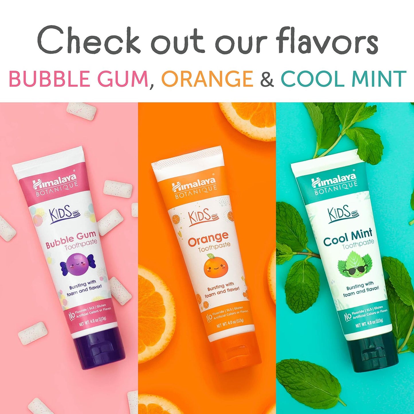 Himalaya Botanique Kids Toothpaste Herbal Bubble Gum Flavor Fluoride-Free 4oz