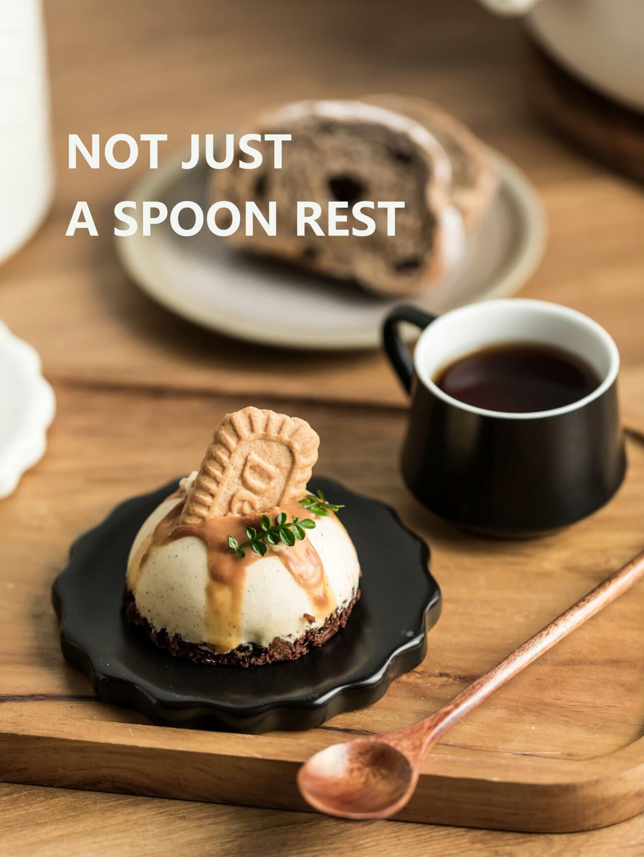 Black 5 Inch Cracker-Shaped Spoon Rest Heat-Resistant Kitchen Accessory