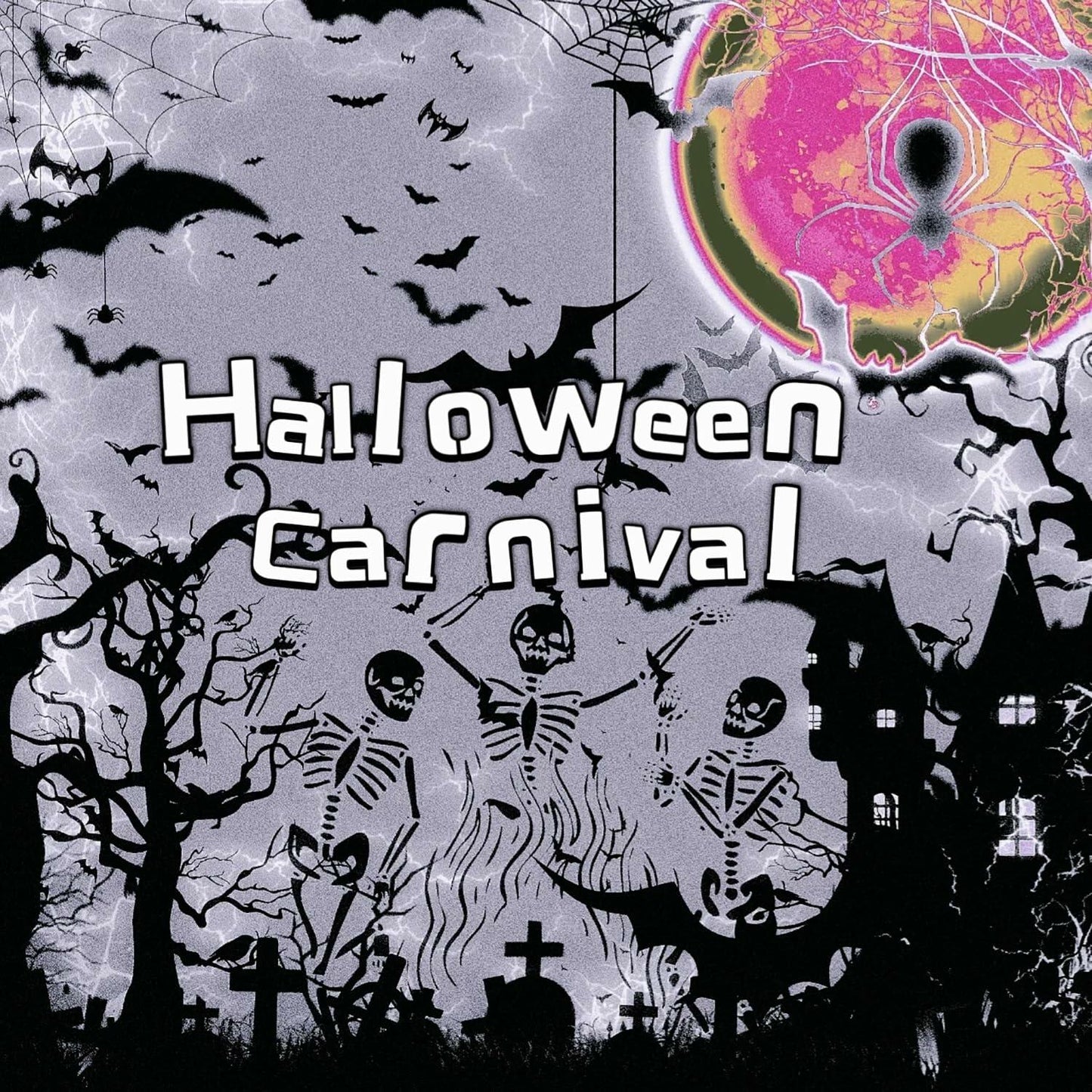 24 Pcs Halloween Acrylic Press On Nails Medium Almond Ghost Pumpkin Bat Design