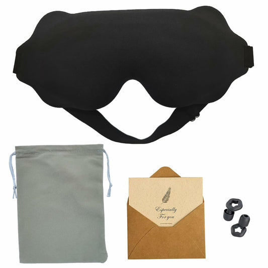 3D Contoured Sleep Mask Black Adjustable Headband 100% Light Blocking Travel