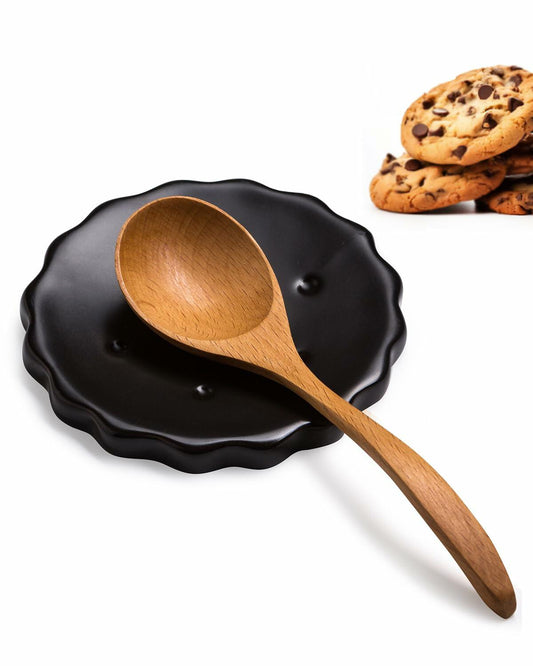 Black 5 Inch Cracker-Shaped Spoon Rest Heat-Resistant Kitchen Accessory