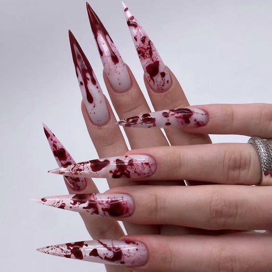 24 Pcs Halloween Stiletto Acrylic Press On Nails Full Cover Acrylic False