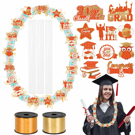 60 Set Orange Gold Candy Lei Tubing 2 Inch Graduation Kit Clear Poly 2024