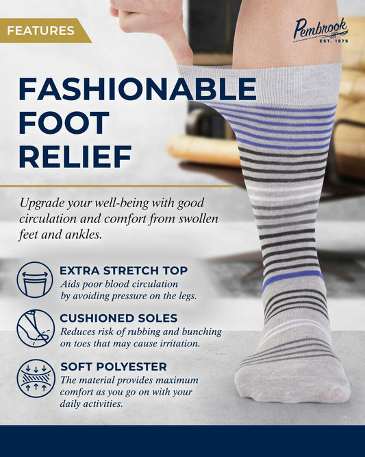 Pembrook Diabetic Dress Socks Men 4 Pairs Odor-Free Work Casual Blue - Size M