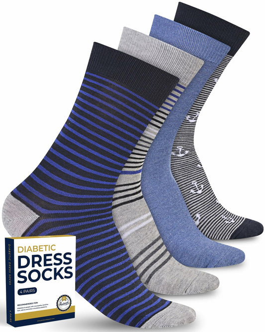 Pembrook Diabetic Dress Socks Men 4 Pairs Odor-Free Work Casual Blue - Size M