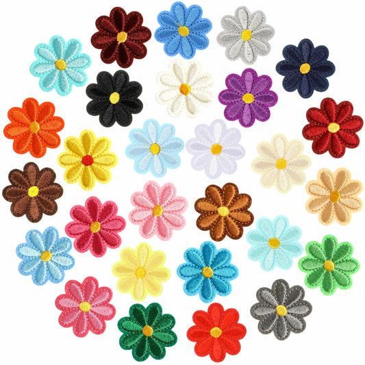 Flower Iron On Patches 28pcs Mixed Color Embroidered Daisy Sunflower DIY