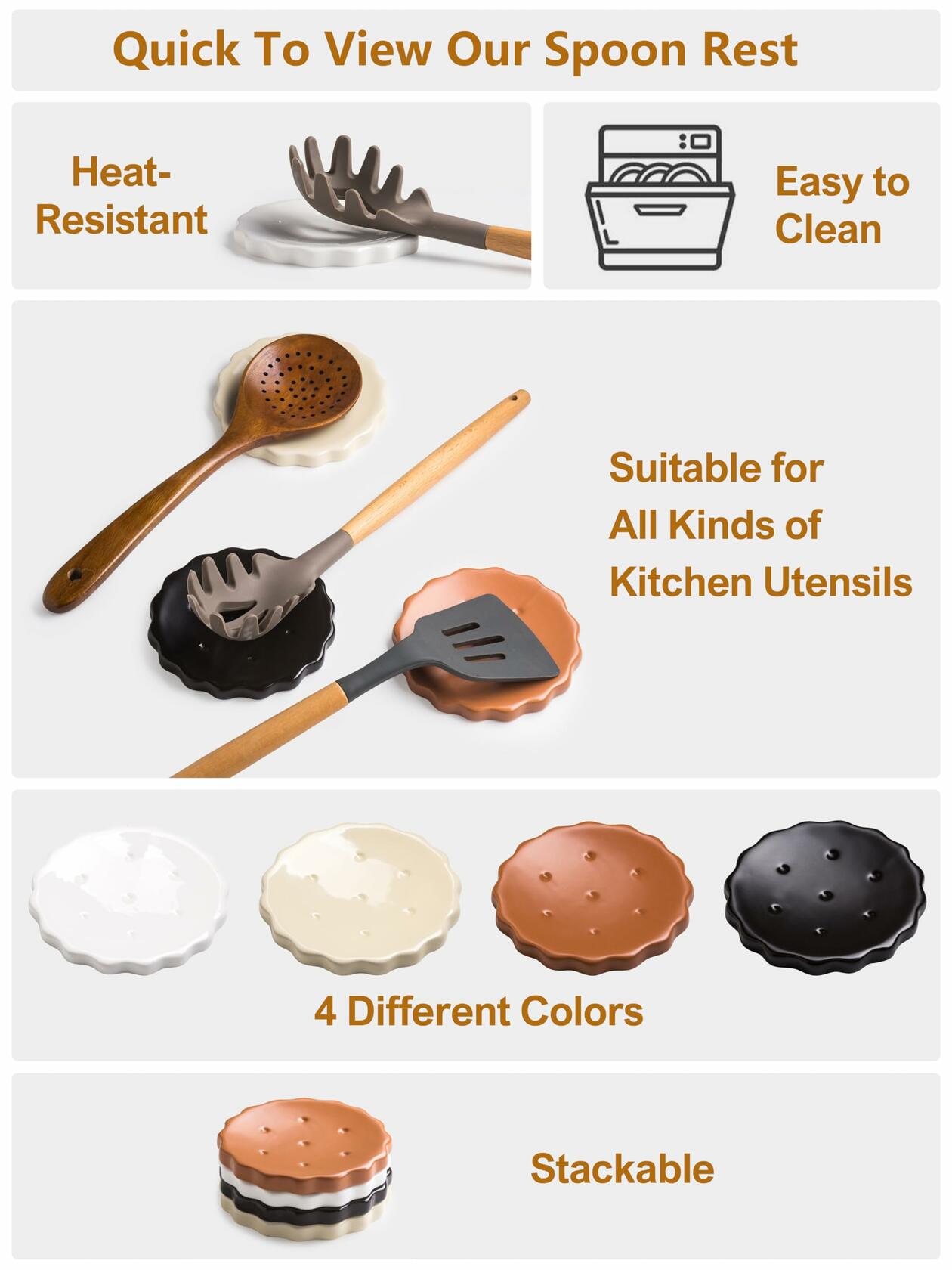 Black 5 Inch Cracker-Shaped Spoon Rest Heat-Resistant Kitchen Accessory