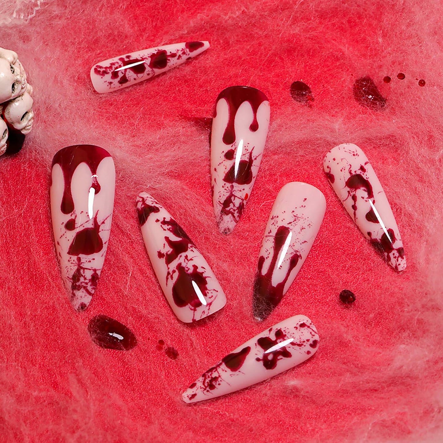 24 Pcs Halloween Stiletto Acrylic Press On Nails Full Cover Acrylic False