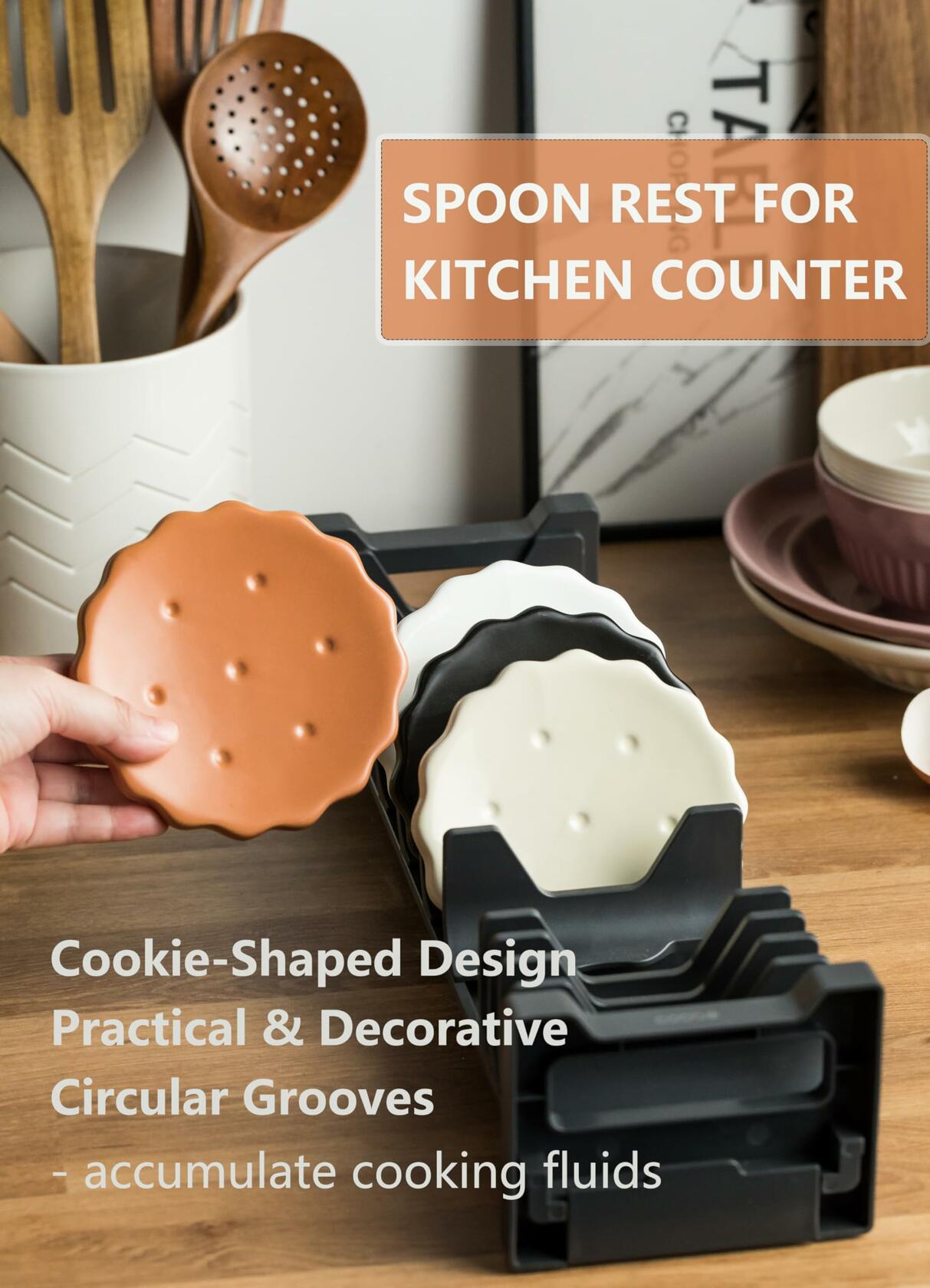 Black 5 Inch Cracker-Shaped Spoon Rest Heat-Resistant Kitchen Accessory