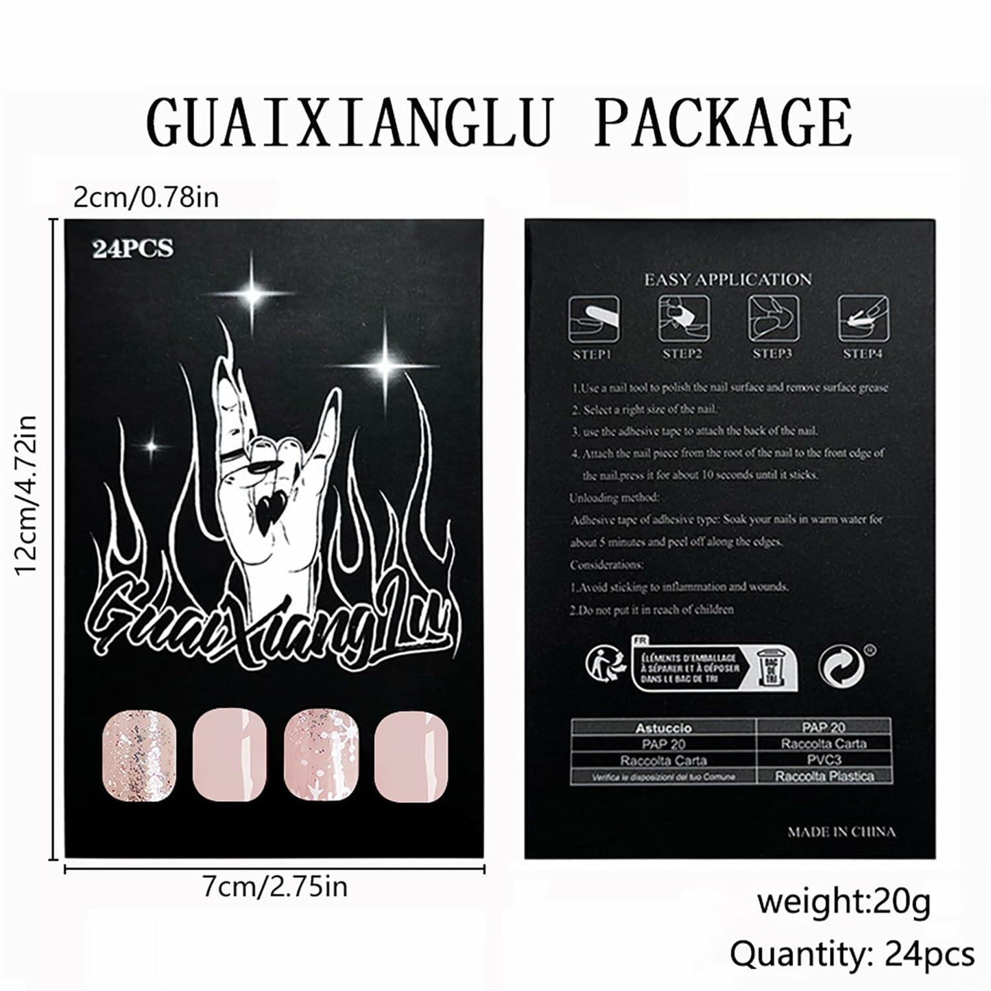 24 Pcs Medium Christmas Press-on Nails Glossy Design Square with Glue