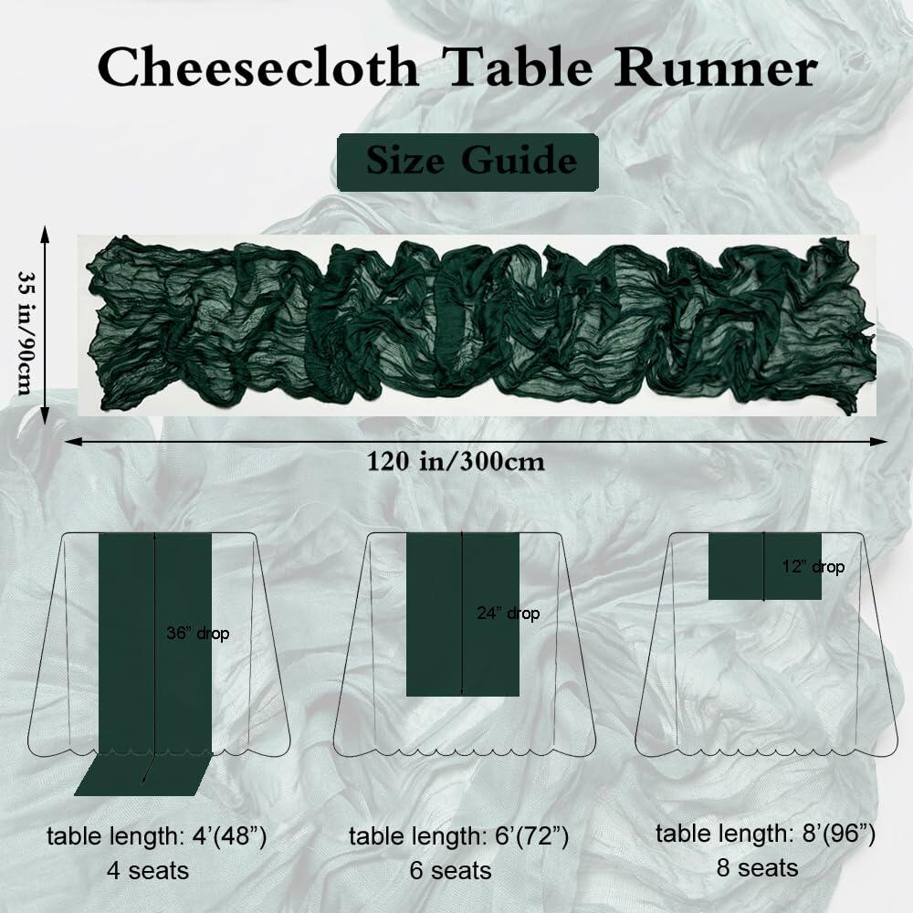 Booque Valley 3 Pack Green Cheesecloth Christmas Table Runner 35x120in Boho
