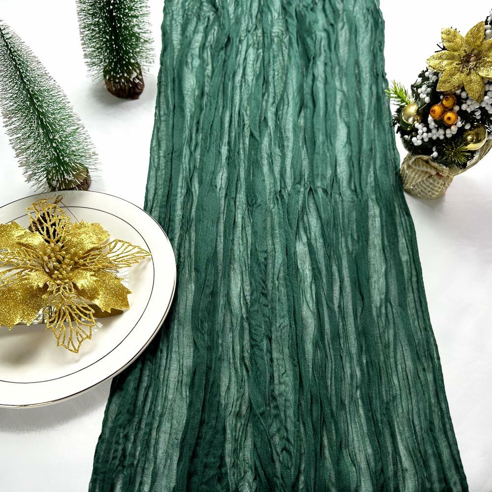 Booque Valley 3 Pack Green Cheesecloth Christmas Table Runner 35x120in Boho