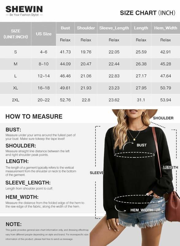 SHEWIN Womens Sweatshirt Lightweight Loose Fit Crewneck Long Sleeve M Gray