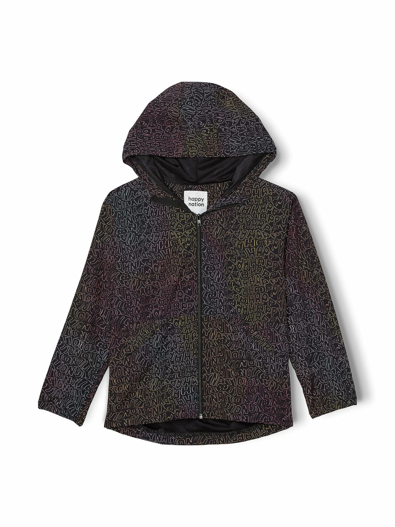 Happy Nation Anorak Jacket Pure Black Logo Size XL