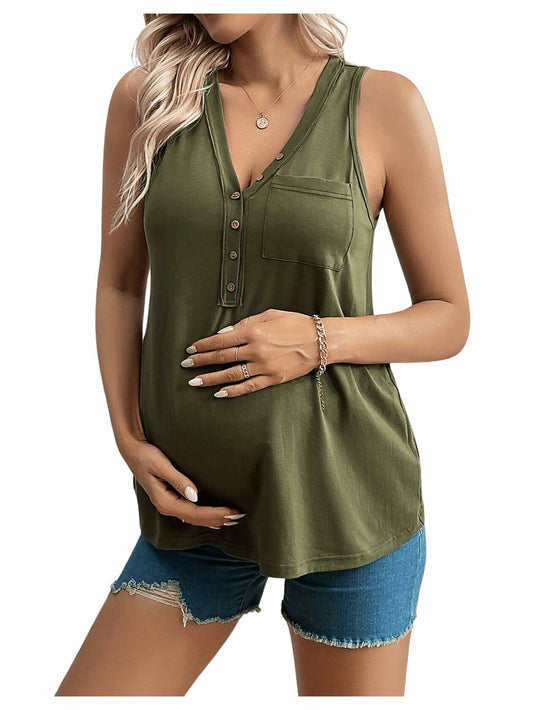 SOLY HUX Women's Maternity Tank Top Small Army Green V Neck Sleeveless