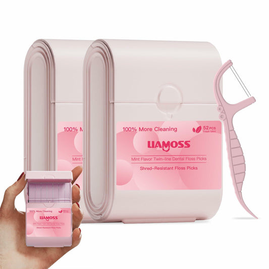 LIAMOSS Twin-Line Dental Flossers 104 Count Pink Shred Resistant Picks