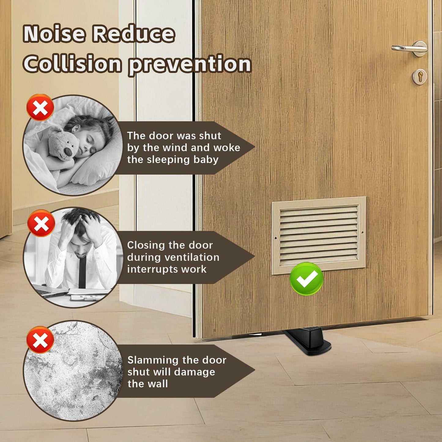 Rubber Door Stopper Wedge Black 4 Pack Sturdy Stackable Floor Door Stops