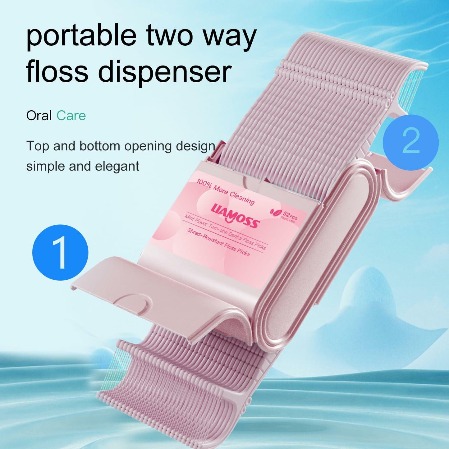 LIAMOSS Twin-Line Dental Flossers 104 Count Pink Shred Resistant Picks