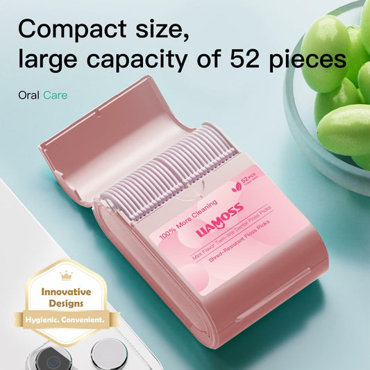 LIAMOSS Twin-Line Dental Flossers 104 Count Pink Shred Resistant Picks