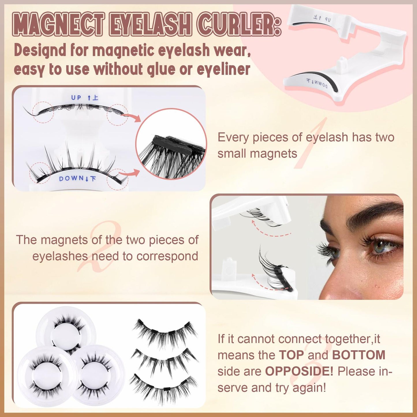wiwoseo Magnetic Eyelashes 3 Pairs Clear Band Reusable Natural Look