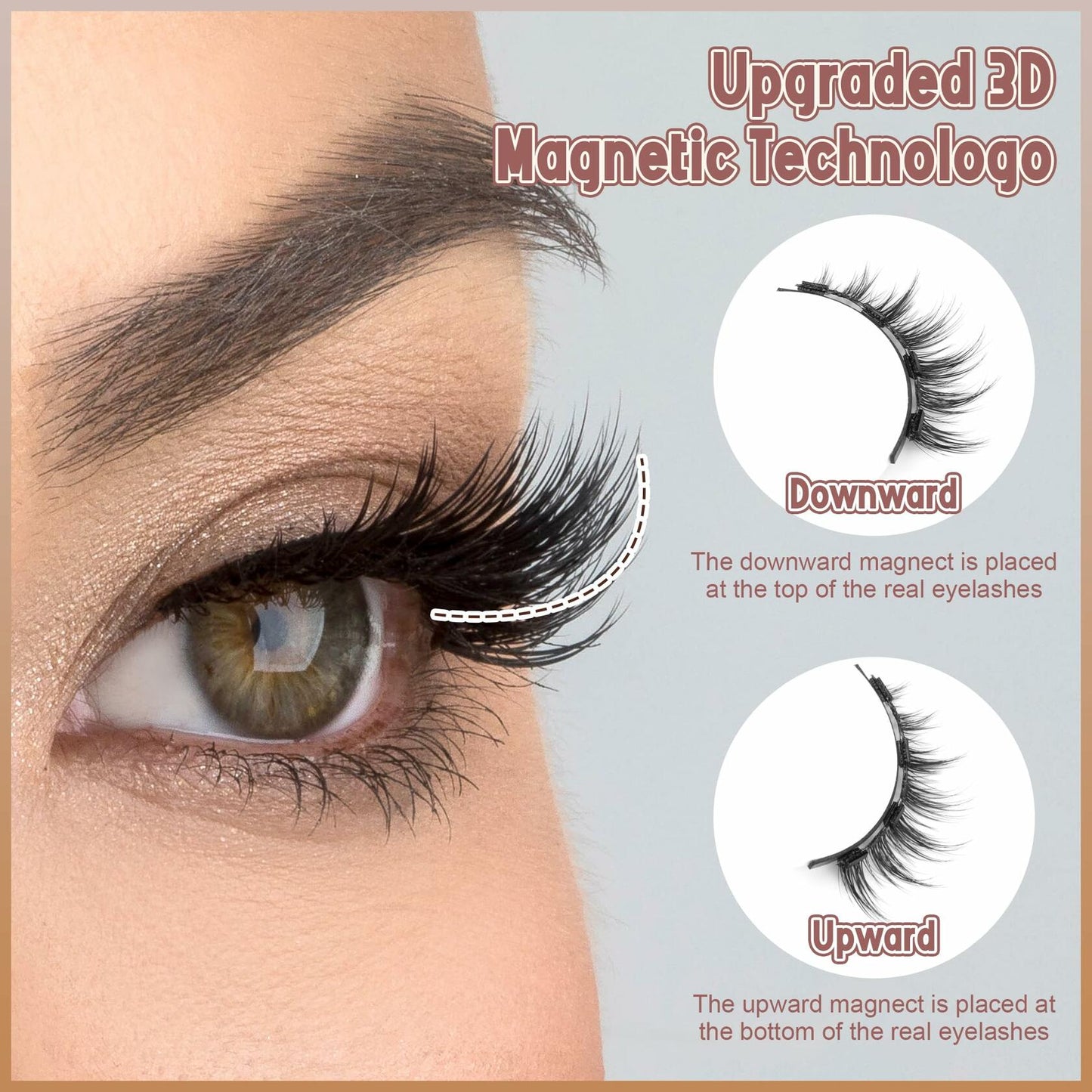 wiwoseo Magnetic Eyelashes 3 Pairs Clear Band Reusable Natural Look