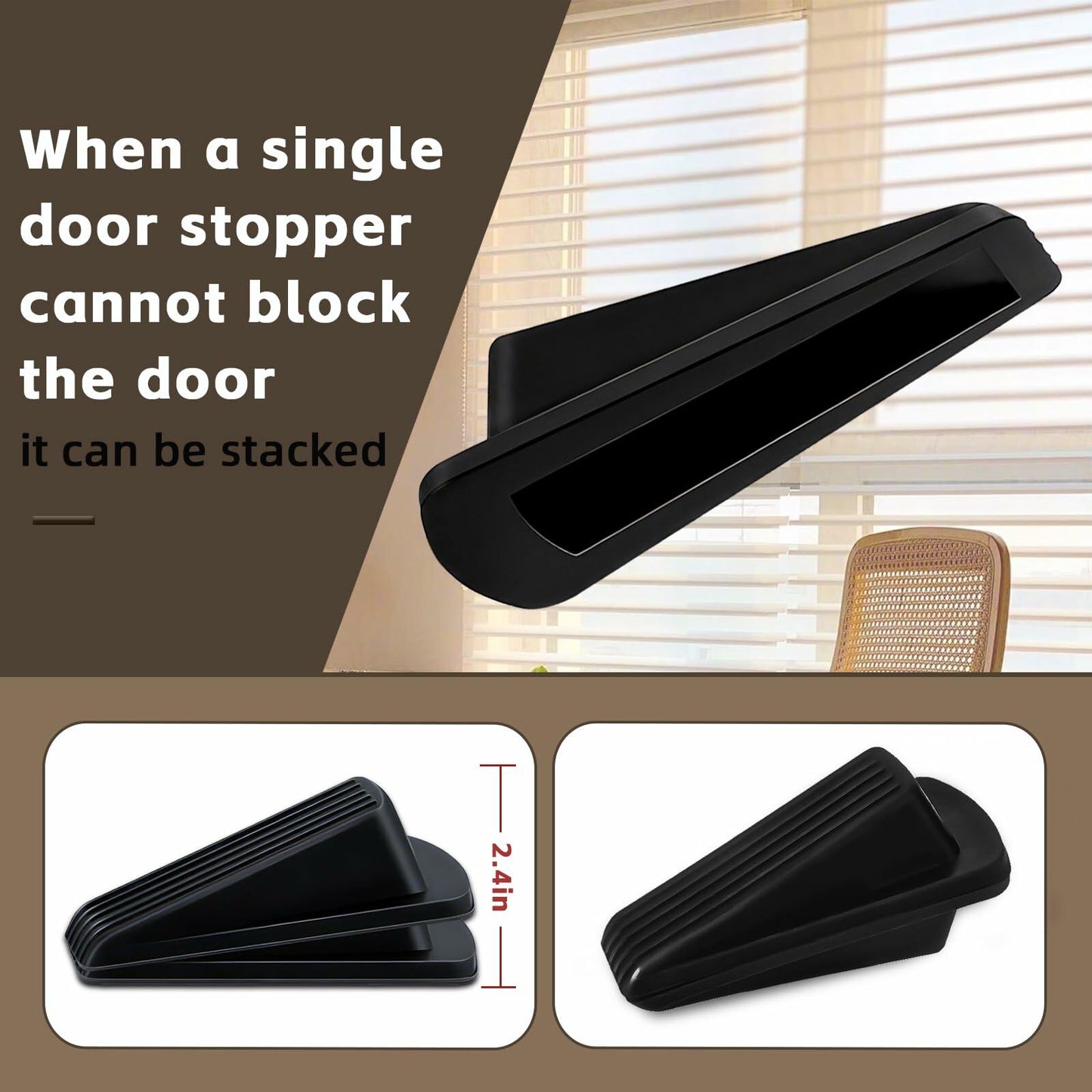 Rubber Door Stopper Wedge Black 4 Pack Sturdy Stackable Floor Door Stops