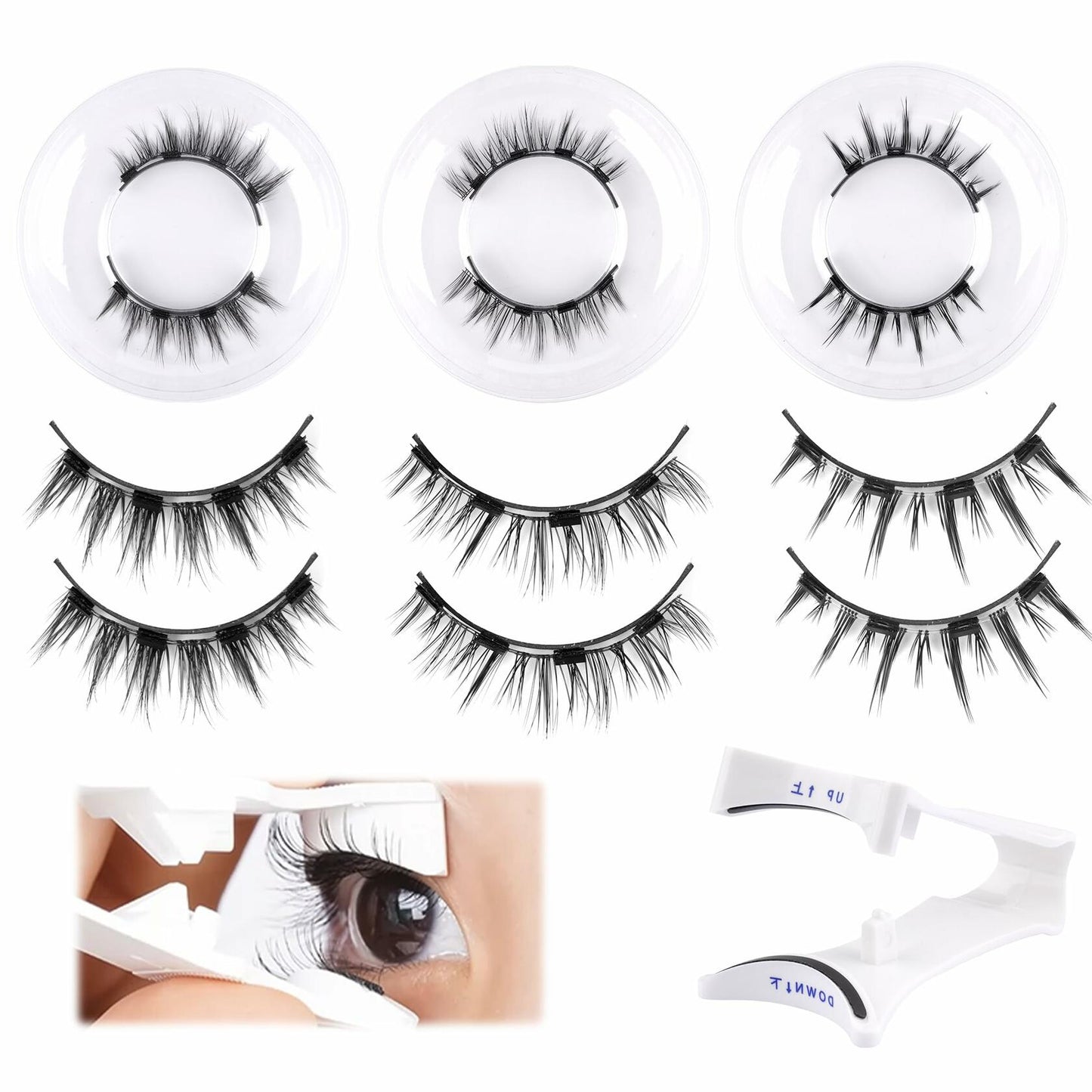 wiwoseo Magnetic Eyelashes 3 Pairs Clear Band Reusable Natural Look