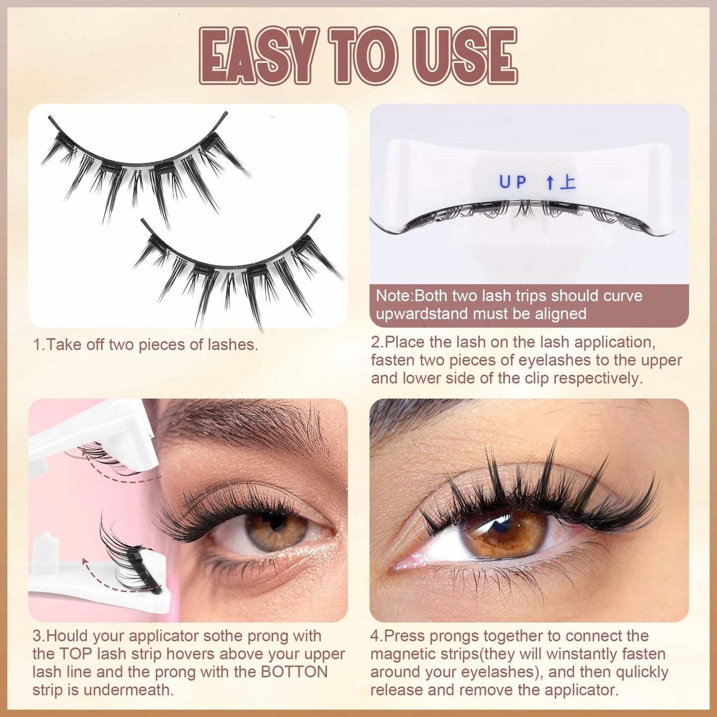 wiwoseo Magnetic Eyelashes 3 Pairs Clear Band Reusable Natural Look