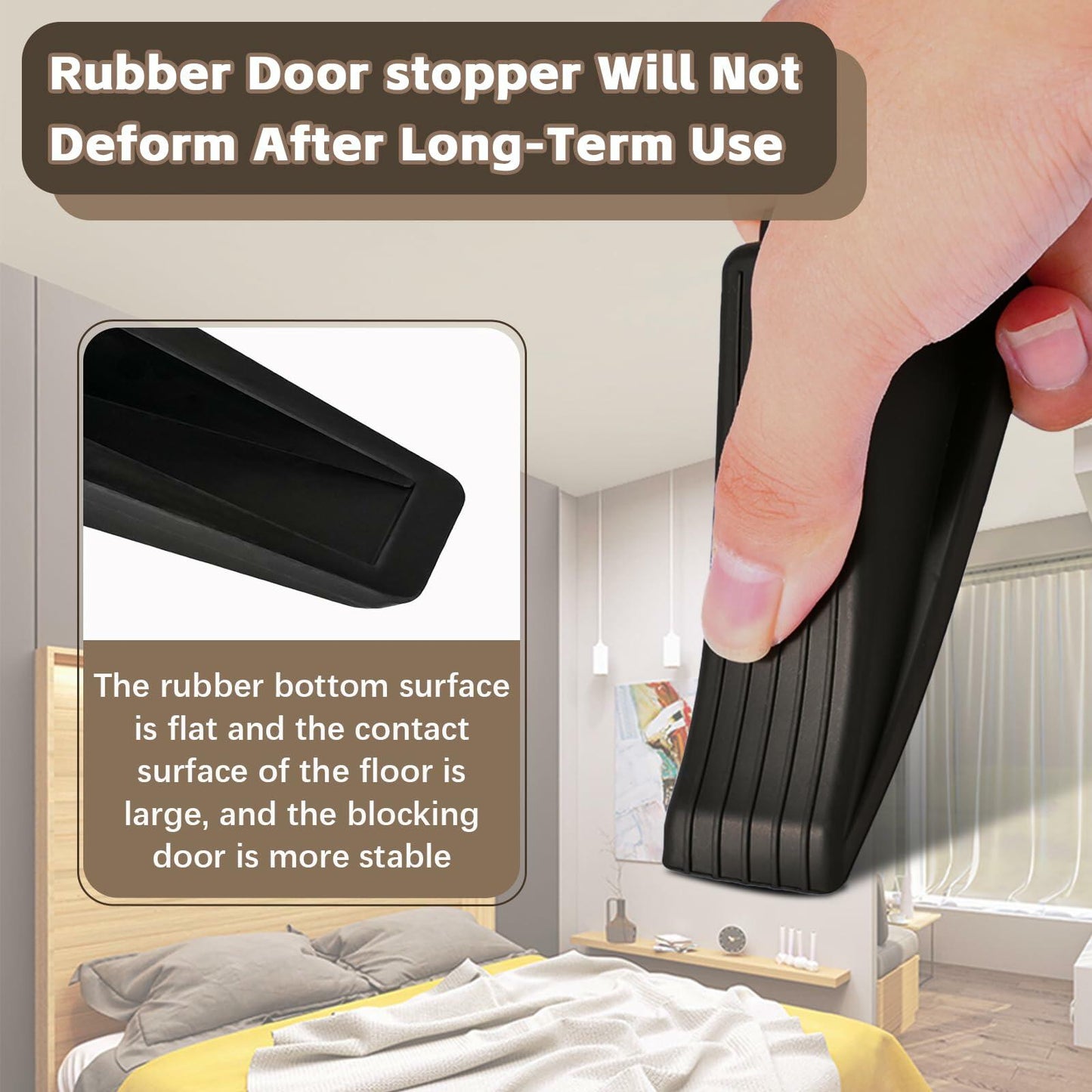 Rubber Door Stopper Wedge Black 4 Pack Sturdy Stackable Floor Door Stops