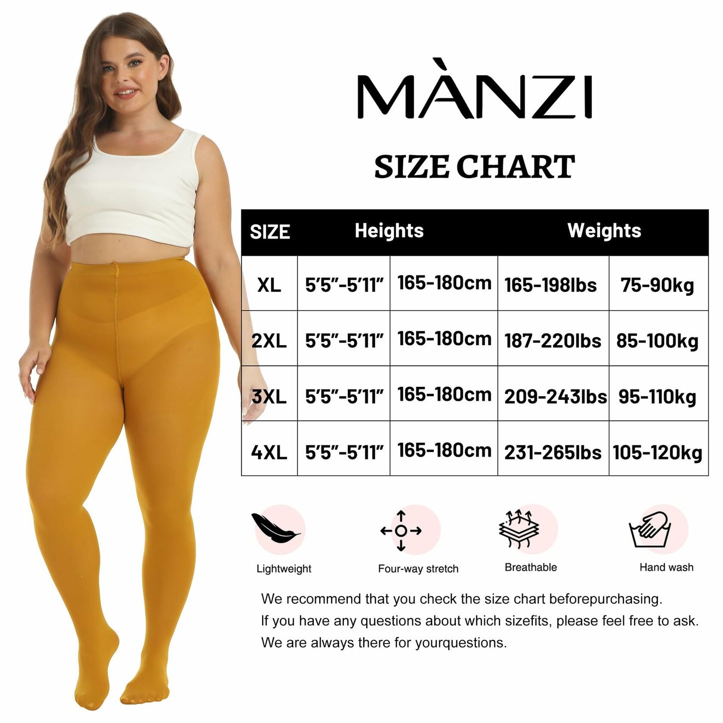 MANZI Women's Plus Size Turmeric Tights 70 Denier Semi Opaque Size 3XL