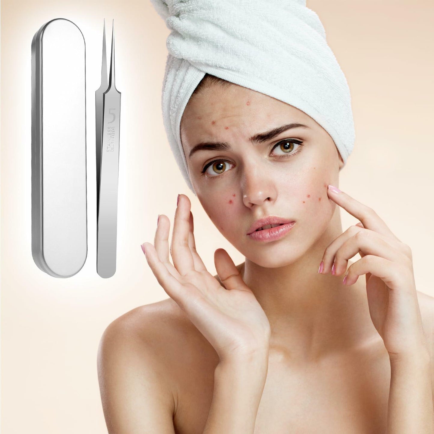 Bewudy 3Pc Stainless Steel Blackhead Remover Tweezers Kit Precision Tool