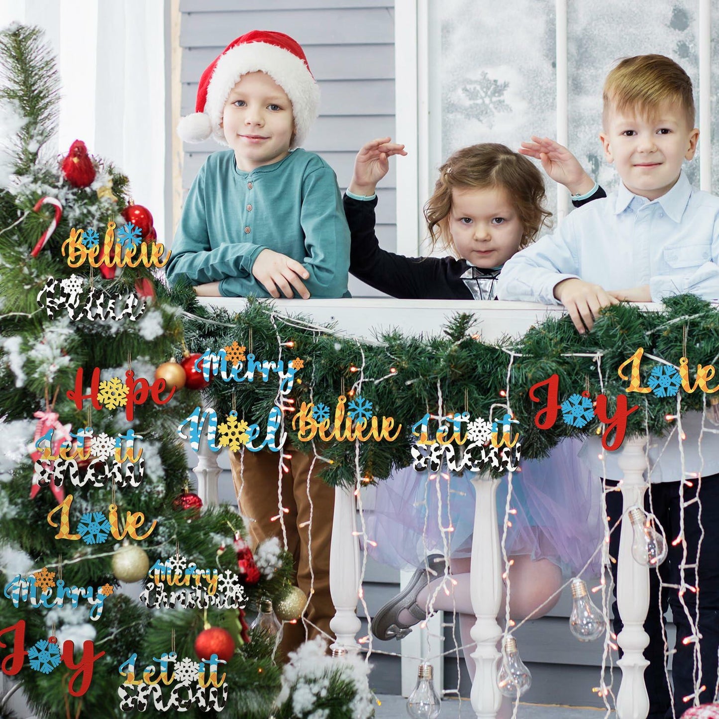 Gerrii 18pcs Christmas Ornaments Wooden Words Colorful Bulk New Crafts