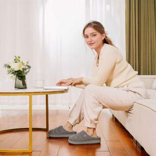 LongBay Women's House Slippers Memory Foam Slip On Clogs Grey Size 11-12