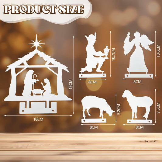 MorningRo White Metal Christmas Nativity Set 3 Pc Indoor Rustic Decor