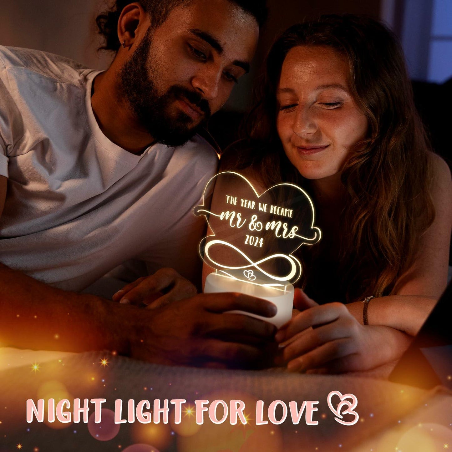 Percozzi Night Light LED Mr and Mrs Wedding Gift 2024 Couples Decor