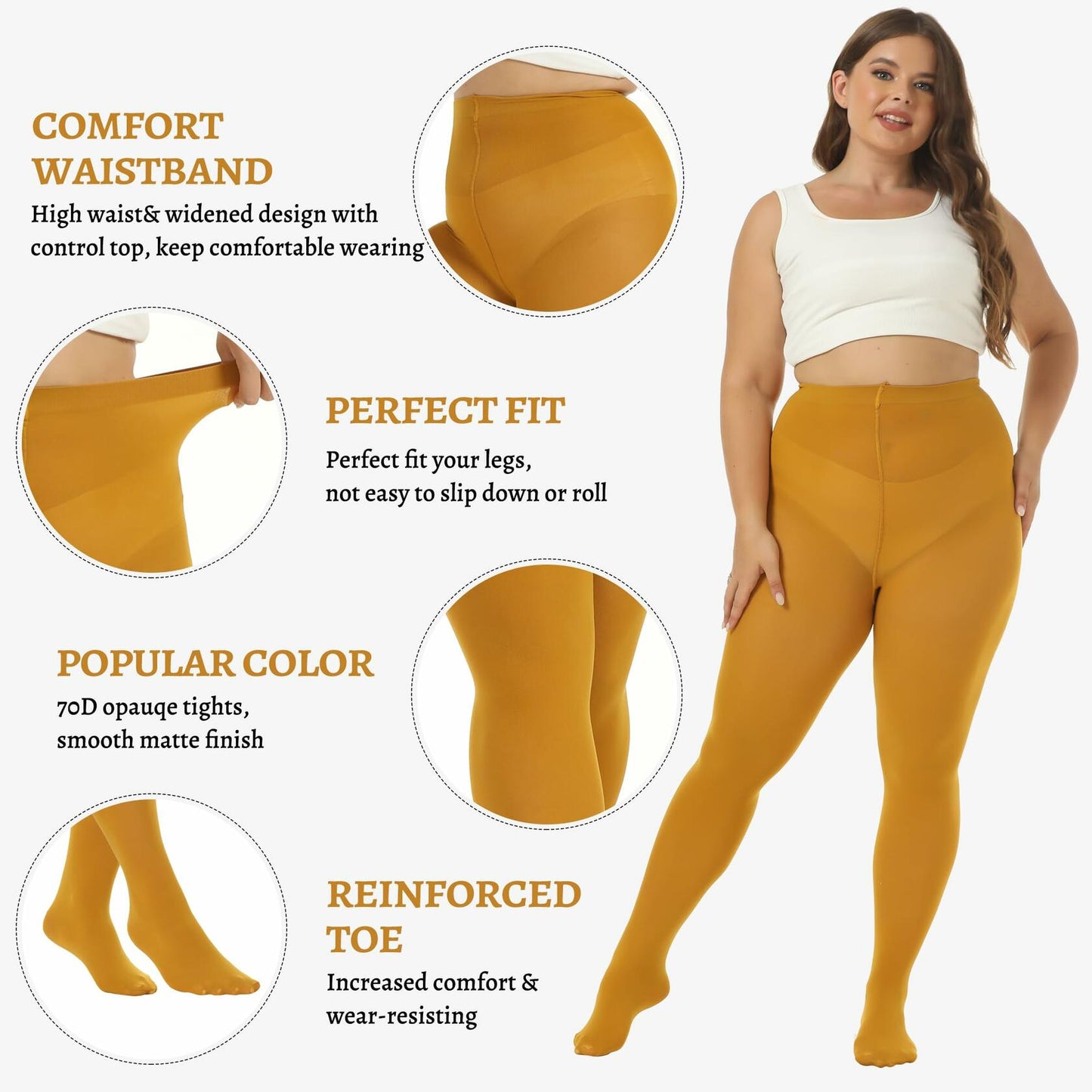 MANZI Women's Plus Size Turmeric Tights 70 Denier Semi Opaque Size 3XL