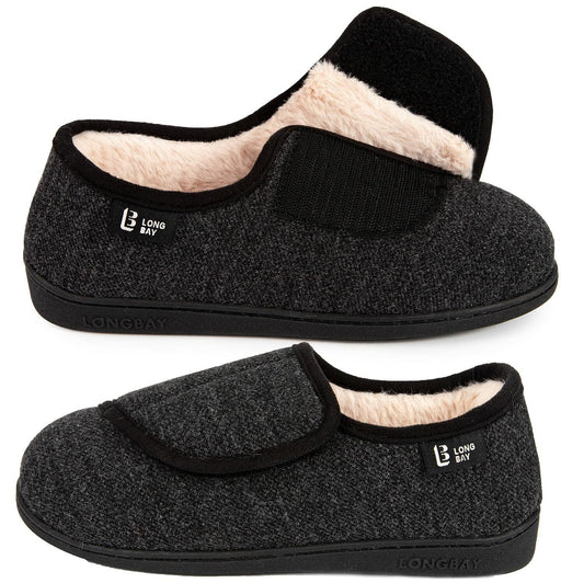 LongBay Diabetic Slippers Women 7 B(M) Black Memory Foam Cozy House Shoes