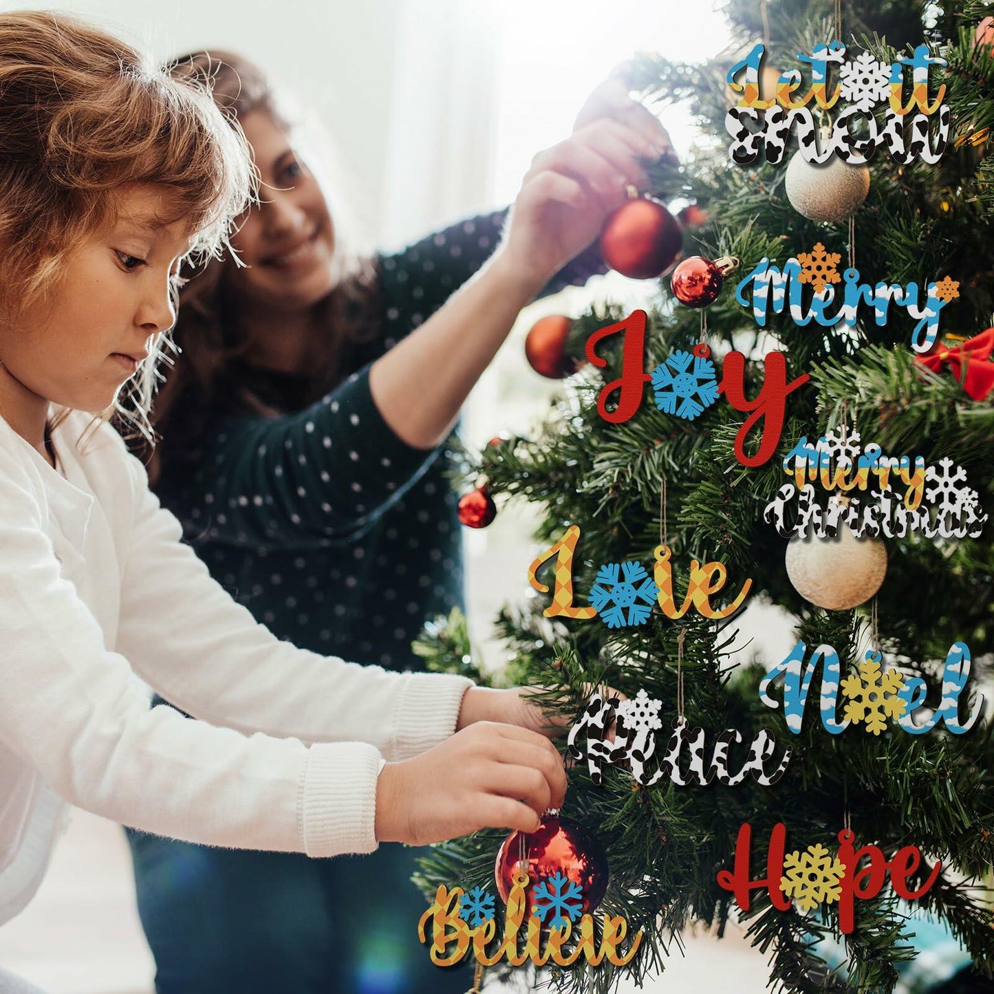 Gerrii 18pcs Christmas Ornaments Wooden Words Colorful Bulk New Crafts