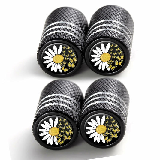 JIASWTHM Tire Valve Stem Caps Black 4 Pack Anodized Aluminum Universal