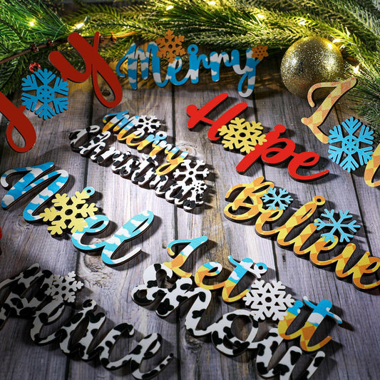 Gerrii 18pcs Christmas Ornaments Wooden Words Colorful Bulk New Crafts